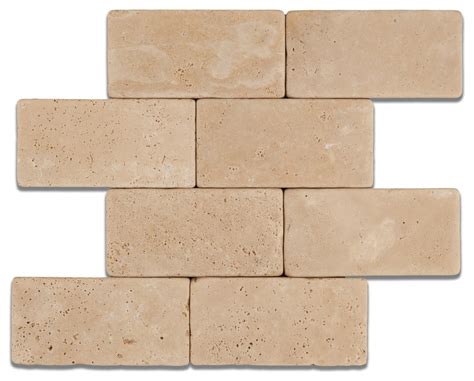 3 X 6 Ivory Travertine Tumbled Subway Brick Field Tile Traditional