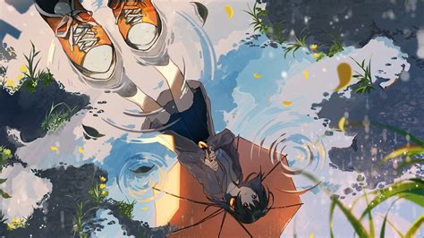 Anime Girl Water Reflection Umbrella 4k 75 Wallpaper Pc Desktop