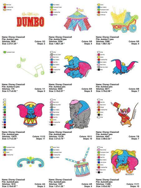 Dumbo Cartoon Character Embroidery Machine Designs Machine Embroidery