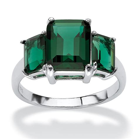 PalmBeach Jewelry Emerald Cut Simulated Green Emerald 3 Stone Ring In
