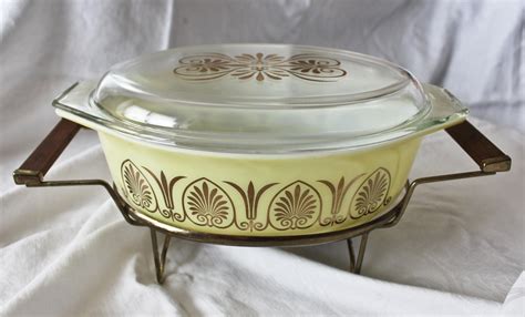 Rare Vintage Pyrex Golden Classic Casserole Dish With Chafing Dish C1962 Classic Pyrex Teak