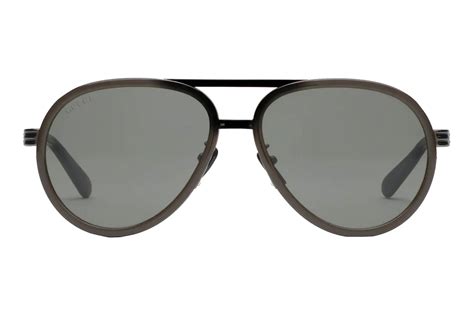 gucci aviator frame sunglasses grey in ruthenium metal with silver tone fr