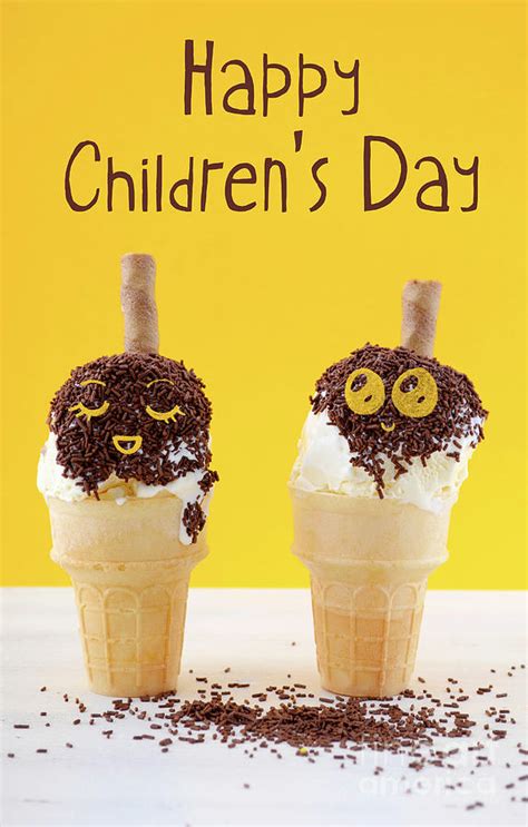 Happy Childrens Day Concept With Fun Ice Cream Cones Photograph By