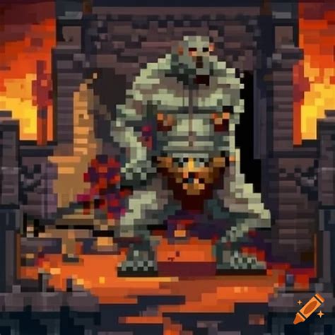 Pixel Art Of Heroes Battling A Giant Monster