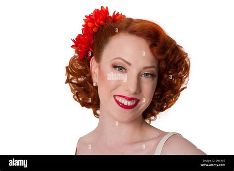 Happy Smiling Retro Fifties Redhead Female Isolated On White Stock Photo Alamy