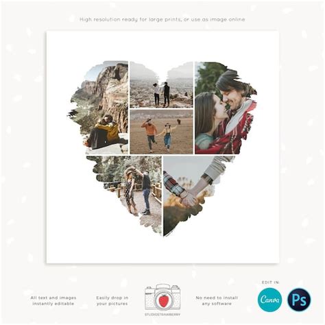 Heart Collage Template Instantly Editable Heart Photo Etsy