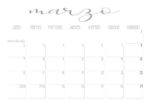 Imprimible Calendario Marzo 2020 Niña Bonita