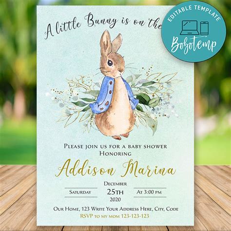 Editable Peter Rabbit Baby Shower Invitations Instant Download Bobotemp
