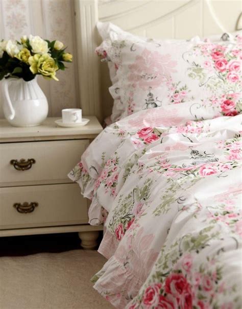 Pink Rose Bedding Set Rose Bedding Chic Bedroom Shabby Chic Duvet Cover
