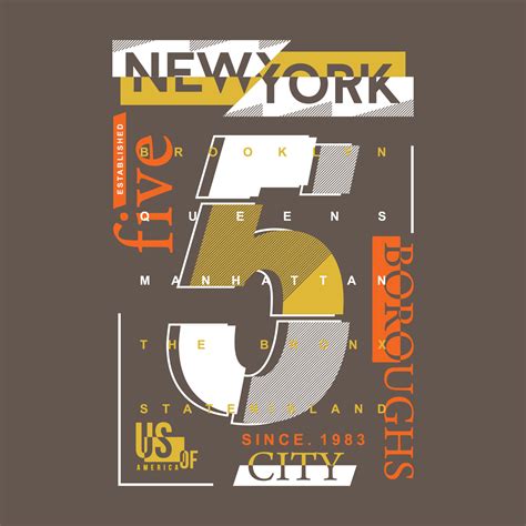 Five Boroughs New York Text Frame Typography Vector Graphic For T Shirt