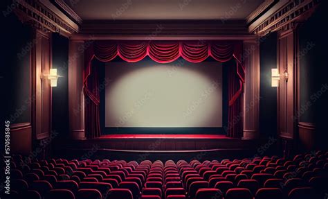 Art Deco Movie Theater Vintage Cinema With Blank Screen Mock Up