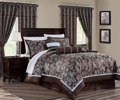 Chezmoi Collection Tuscany 7 Piece Blue Brown Paisley Floral Jacquard
