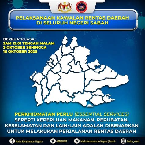 Pkpdb yang melibatkan 962,661 penduduk di empat daerah itu dijadualkan berakhir pada 12 oktober ini. Kawalan Rentas Daerah akan berkuat kuasa di seluruh Sabah ...