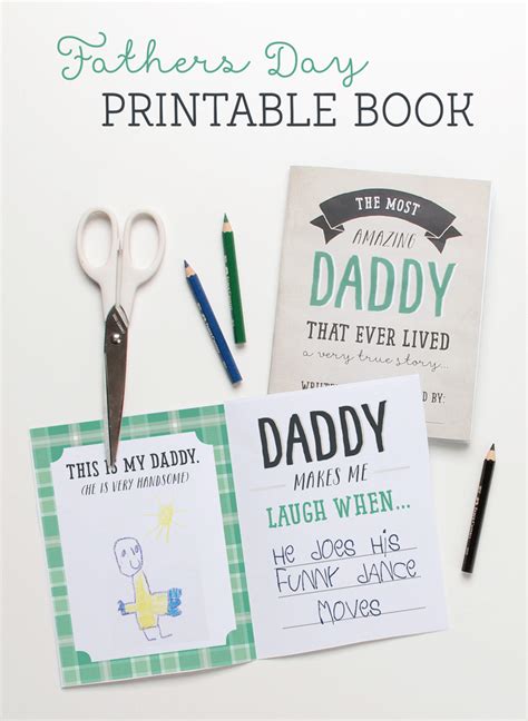 Fathers Day Printable Book With Scissors Pens And Pencils Next To It