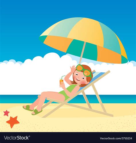 Girl Sunbathes Lying On A Sun Lounger On The Beach