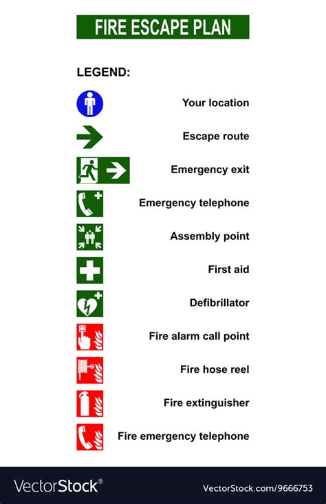 Set Of Symbols For Fire Escape Evacuation Plans Vector Image