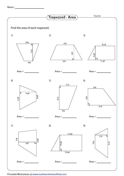 Area Of Trapezoids Integers Type 1 Geometry Worksheets Area