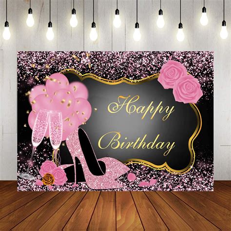 Sweet Pink Happy Birthday Backdrop Rose Shiny Sequin Uk