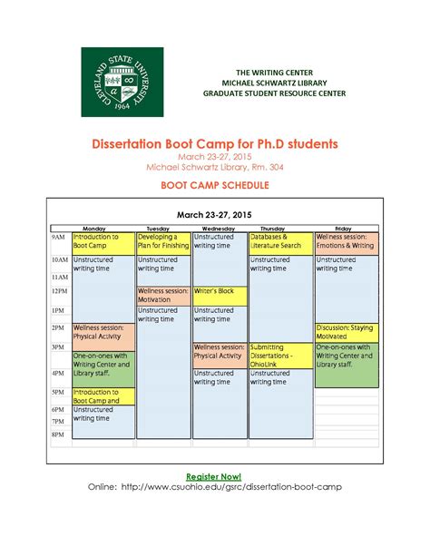 Boot Camp Schedule Cleveland State University