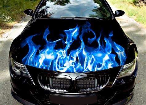Checkered Racing Skull Fire Flame Hood Wrap Wraps Sticker Vinyl Decal