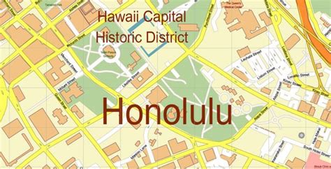 Honolulu Oahu Hawaii Us Map Vector Exact City Plan High