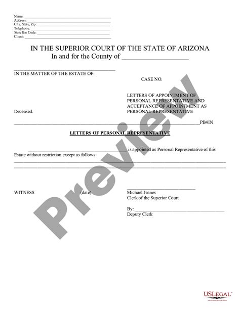 Arizona Letters Of Testamentary And Acceptance By Personal