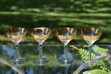 Vintage Gold Rim Cocktail Glasses Set Of 4 Gold Rimmed Martini Glasses Bar Cart Cocktail