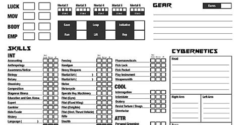 Cyberpunk 2020 Character Sheet Printable