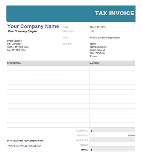 Tax Invoice Receipt Template Doctemplates