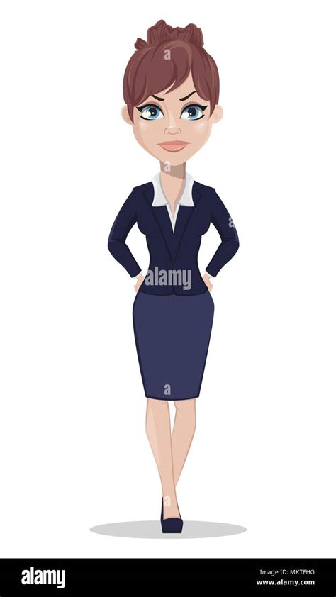 Businesswoman Cartoon Character Beautiful Business Woman In Office Style Clothes Standing With