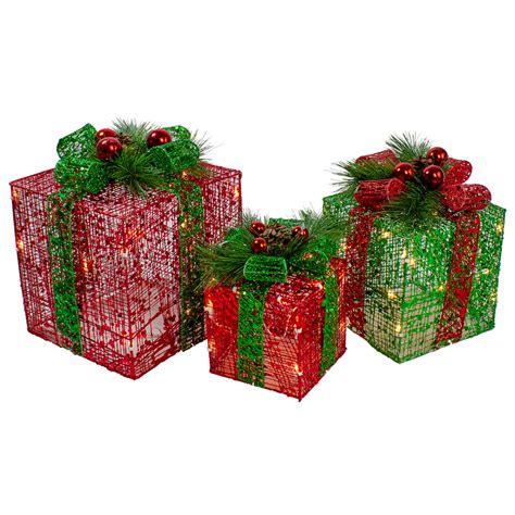 Set Of 3 Lighted Christmas T Packages Outdoor Decorations