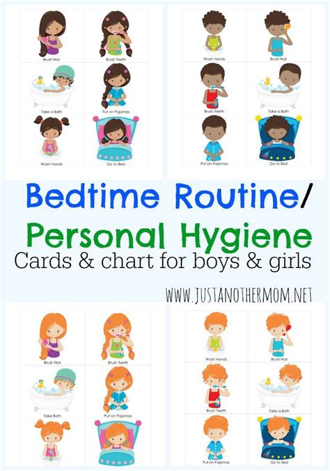 Personal Hygiene And Bedtime Routine Chart And Cards For Girls And Boys