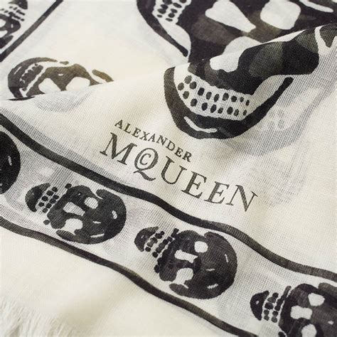 Alexander Mcqueen Skull Scarf Ivory And Black End Us