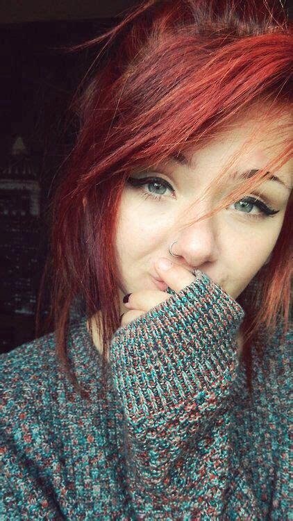 Nose Piercing ️ Red Hair Eye Liner Dye My Hair Emo Hair Hair Hair