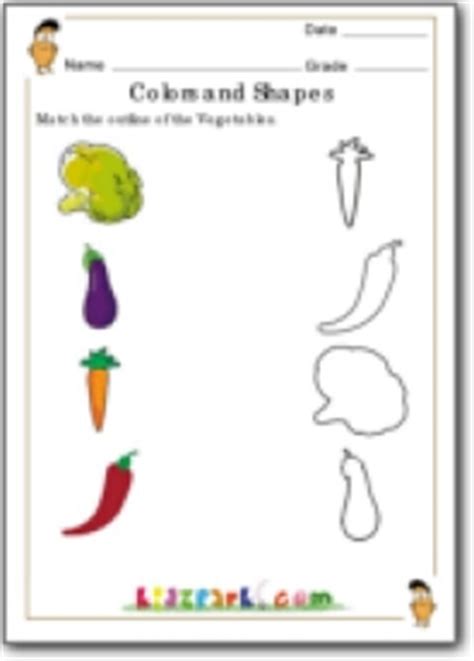 Match the Vegetables With Their Traced Pictures, Class 1 Math Activity