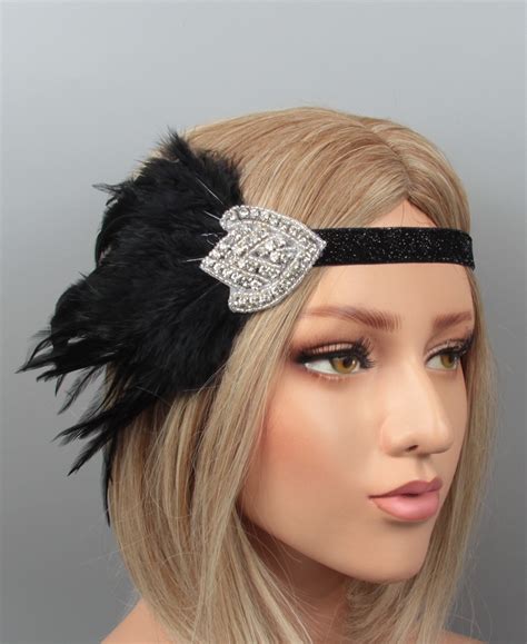 S Headband Black Feather Bridal Great Gatsby S Gangster Flapper