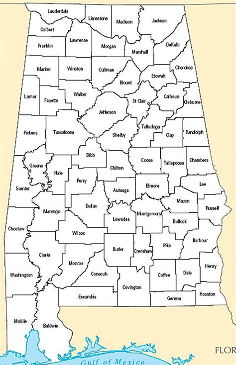 ♥ A Large Detailed Alabama State County Map