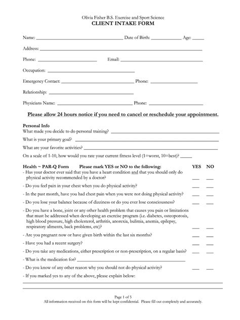 Personal Training Intake Form Pdf Complete With Ease Airslate Signnow