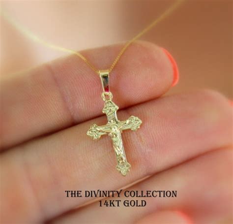 Solid Kt Gold Crucifix Cross Necklace Multi Women Girls Etsy
