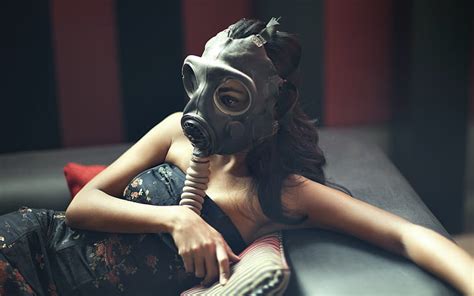 Hd Wallpaper Girl Pose Gas Mask Wallpaper Flare