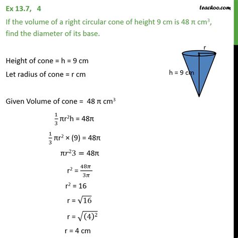 Ex 113 4 If The Volume Of A Right Circular Cone Of Ex 113