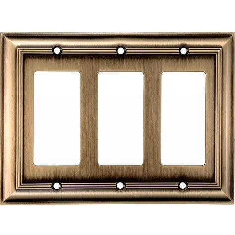 Shop Allen Roth 3 Gang Antique Brass Decorator Wall Plate At