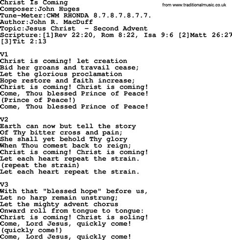 Adventist Hymn Christ Is Coming Christian Song Lyrics With Pdf