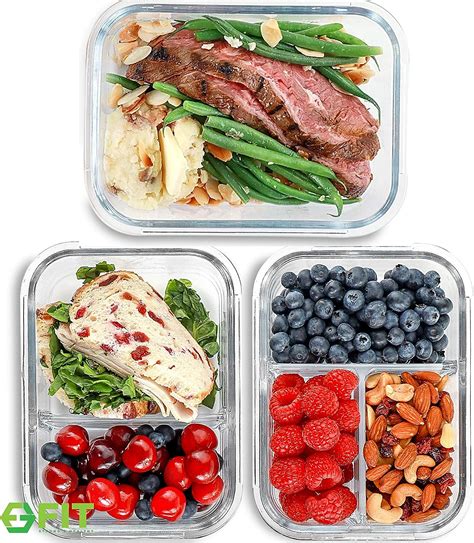 Amazonde 1 And 2 And 3 Fäch Glas Meal Prep Boxen Mit Deckel 3er Pack