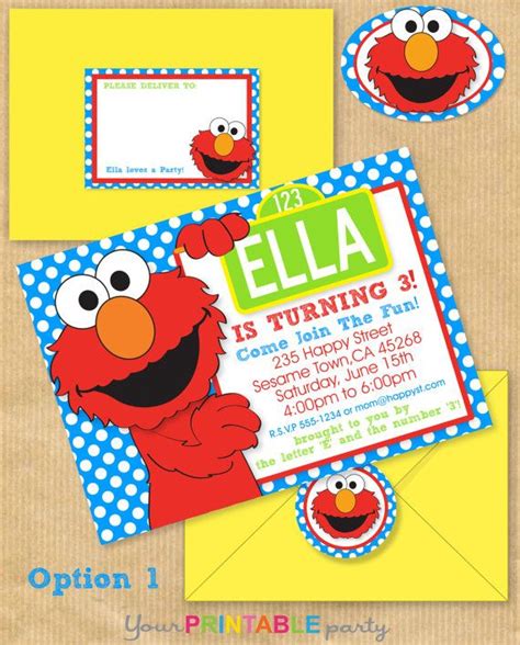Elmo Party Invitation 5x7 With Address Labels Now Includes Envelope