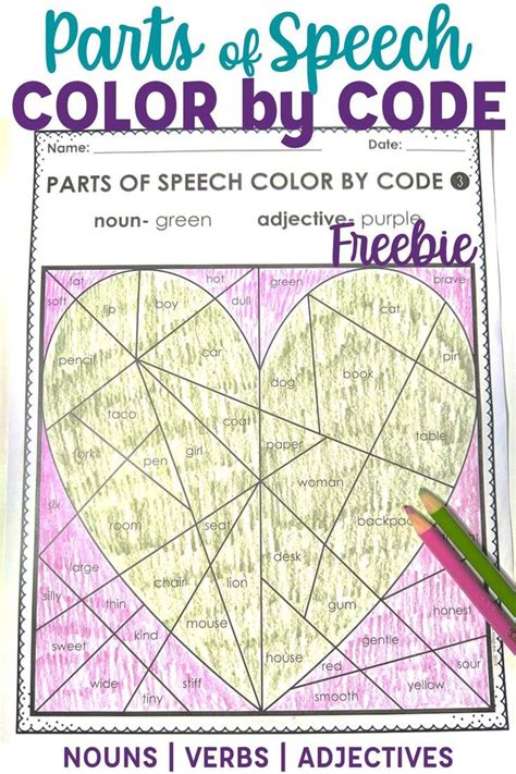 Parts Of Speech Color By Codes Freebie Grammar Coloring Pages Parts