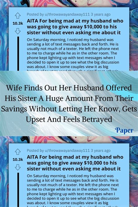 Wife Finds Out Her Husband Offered His Sister A Huge Amount From Their