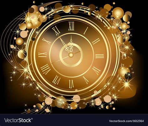Gold Happy New Year Background With Clock Vector Image