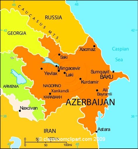 A map of azerbaijan (physical and reference) located in the middle east. Azerbaijan : Azerbaijan_map_14MC : Classroom Clipart