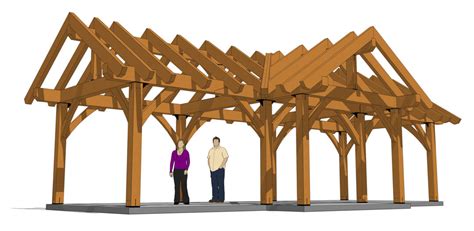 Three Gable Post And Beam Pavilion Plan Timber Frame Hq